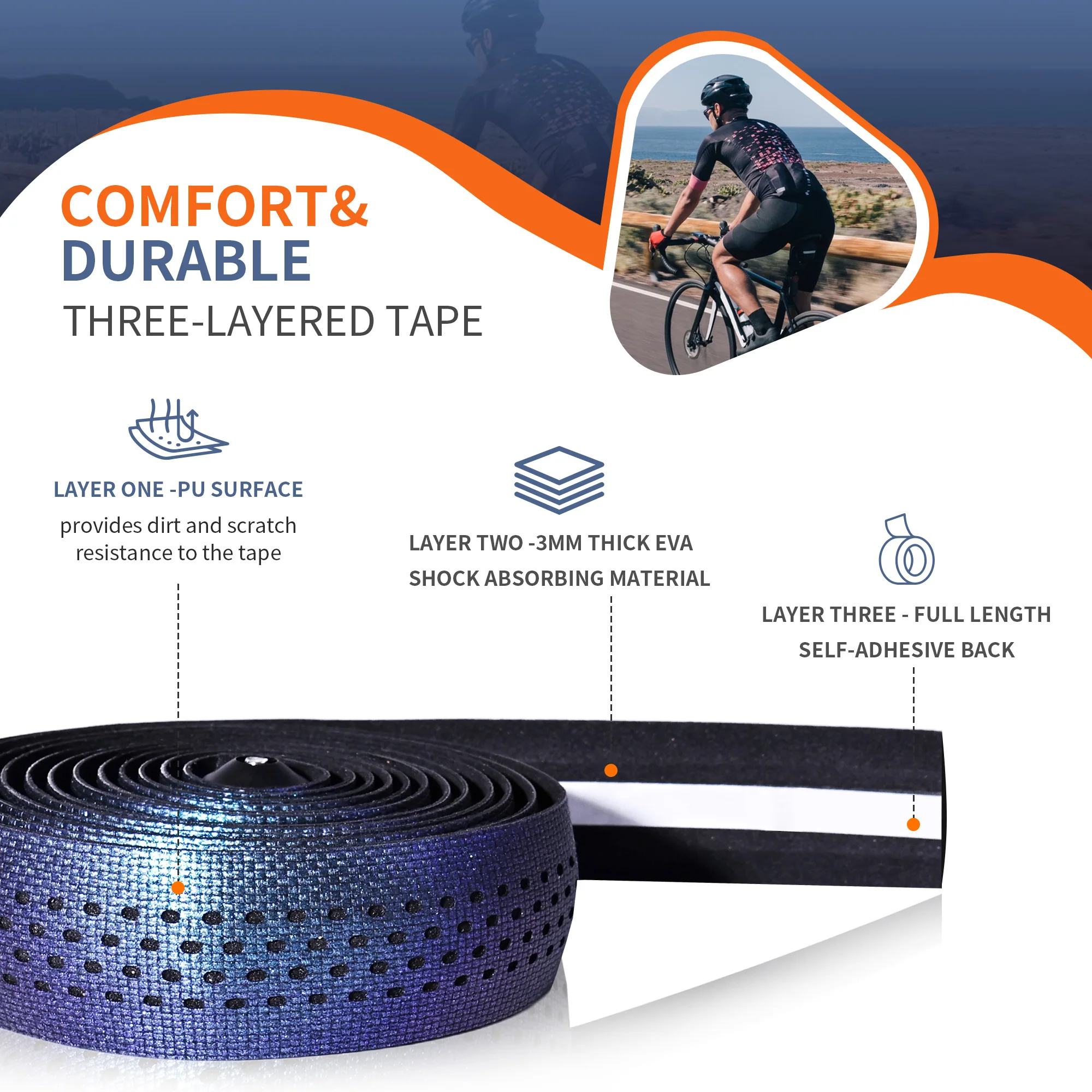 カラフルなシリコン製厚手滑り止め自転車ハンドルバーテープ ロ - Bike Handlebar Tape のレビューと価格