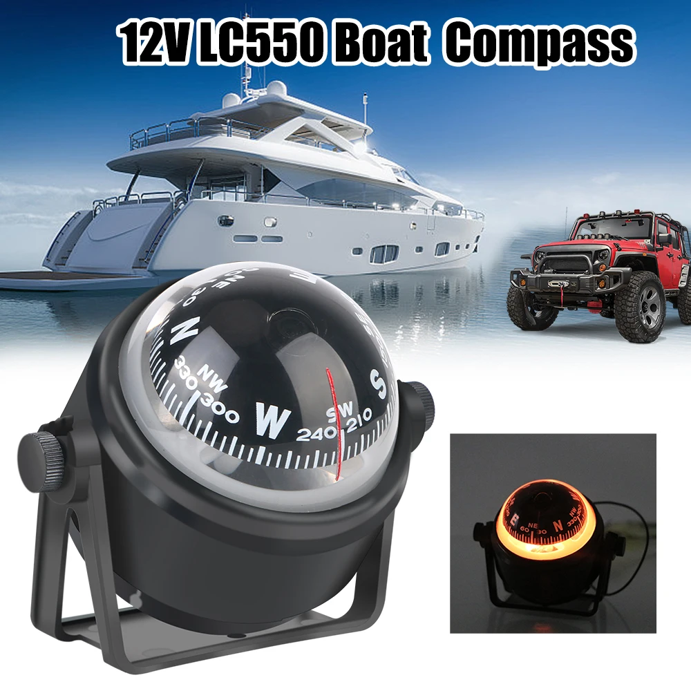 Boussole nautique étanche avec lumière LED électronique, accessoires automobiles, navigation, positionnement, guide de voiture, boussole de bateau, LC550, 12V