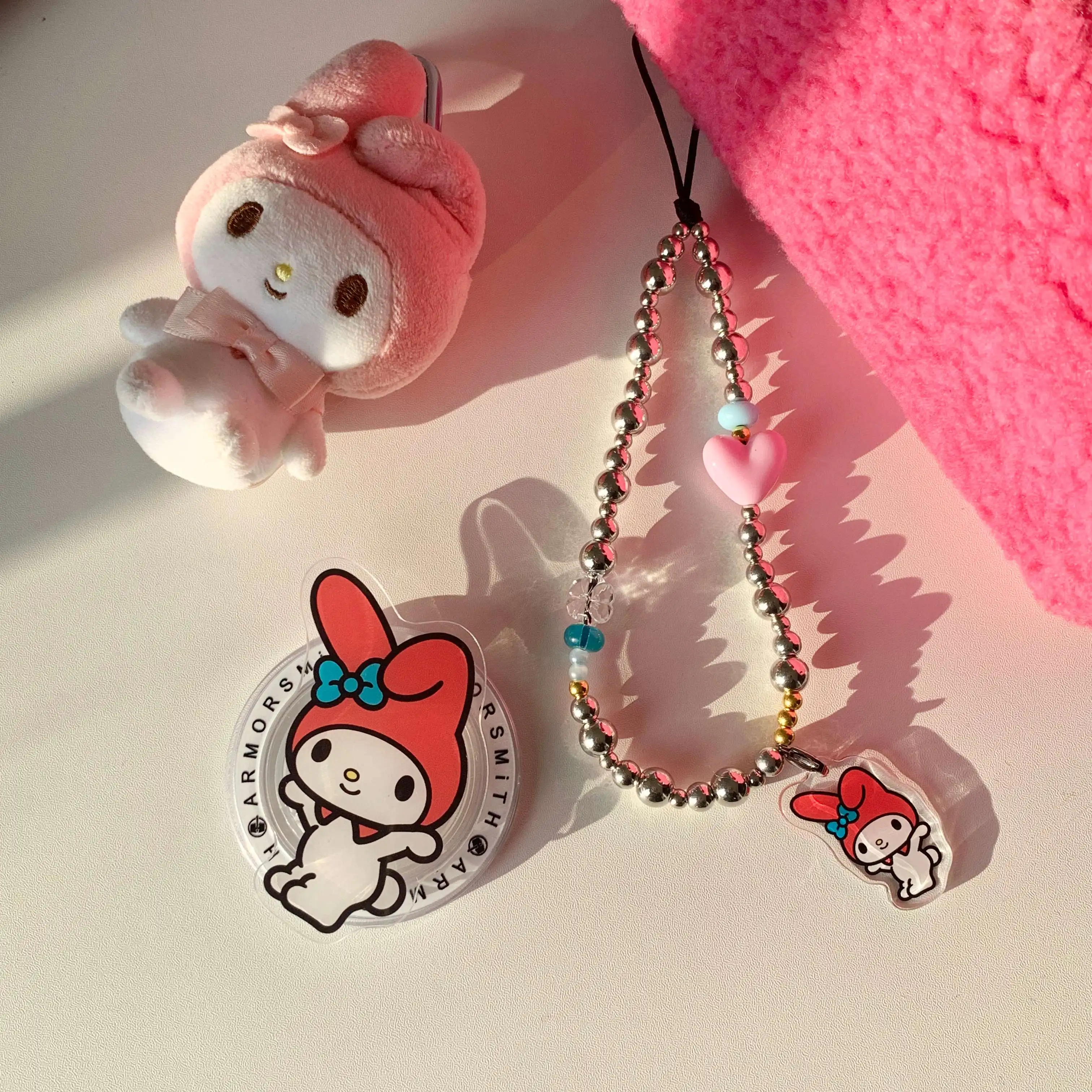 

Watching Videos&Gaming, Girly Desktop Decor With MyMelody Magnetic Phone Holder For IPhone&Samsung Adjustable Finger Loop Buckle