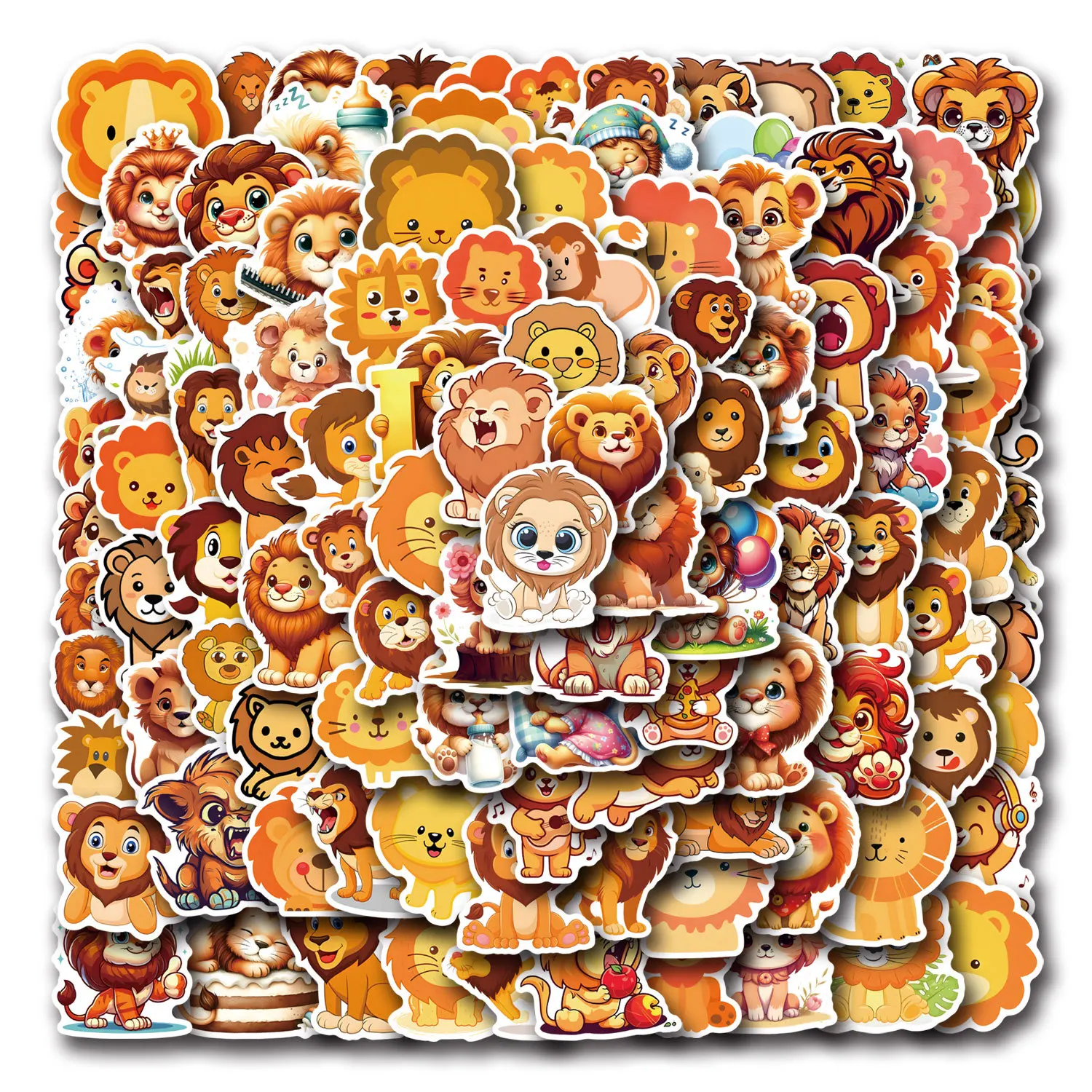 10/50/110PCS Kawaii Cartoon Lion Stickers Graffiti Decals Scrapbook Luggage Laptop Phone Car Bike Skateboard Animal Kids Toys