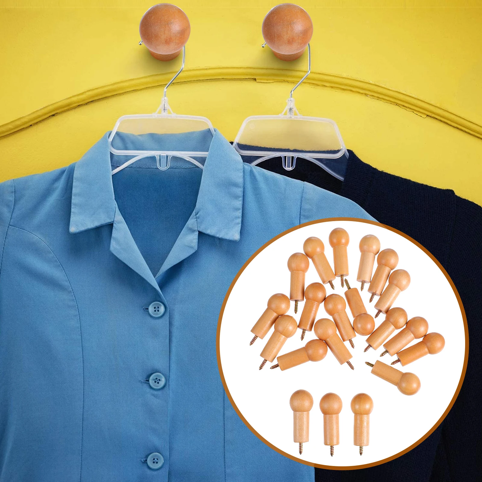 

20 Sets Practical Clothes Hanger Wooden Hook Coat Hangers Hooks for Hanging