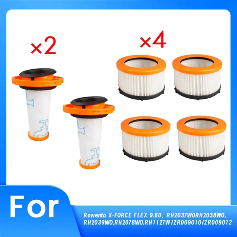 Paquete de 6 filtros de vacío pre y post M04K para Rowenta X-FORCE FLEX 9,60, modelo ZR009010/ZR00901, lavables