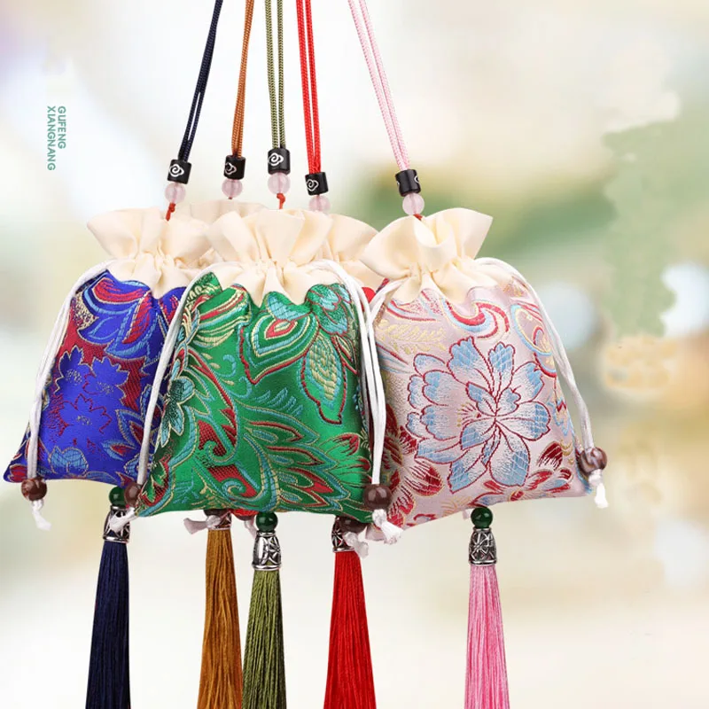 20pcs/Lot 8*12cm Chinese Ancient Sachets Empty Drawstring Gift Bags Wedding Party Jewelry Tassel Pouches Car Pendant Decoration
