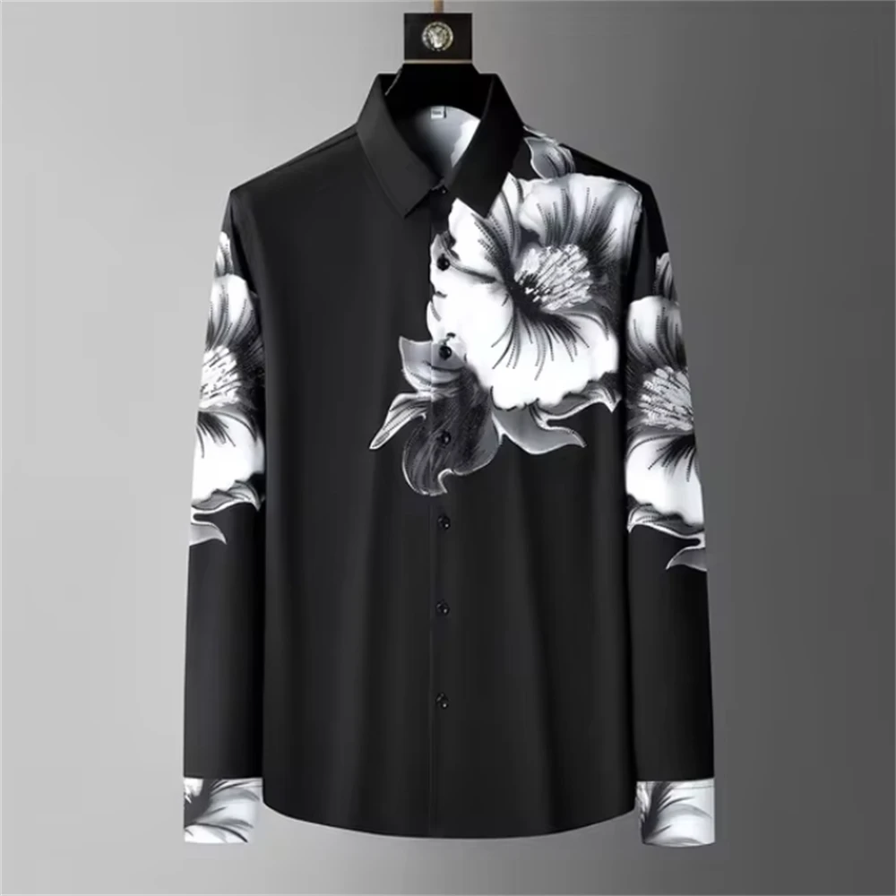Luxury Printed Shirt Men\'s Long Sleeve Slim Casual Shirt High Quality Fashionable Popular Korean Extra Large Size Men\'s XS-6XL