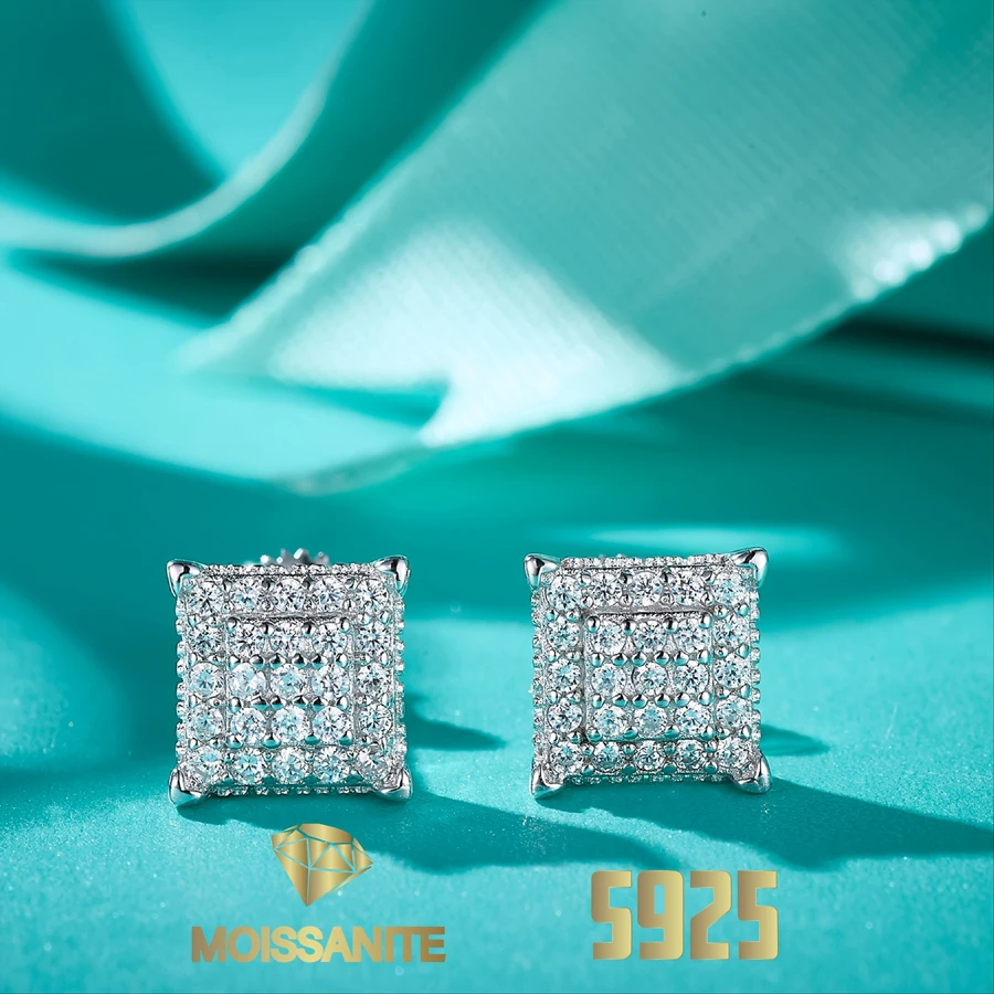 

Square Earrings Moissanite Stud Earring for Women with Gra Certificate Silver 925 Earring Engagemet Fashion Jewelry