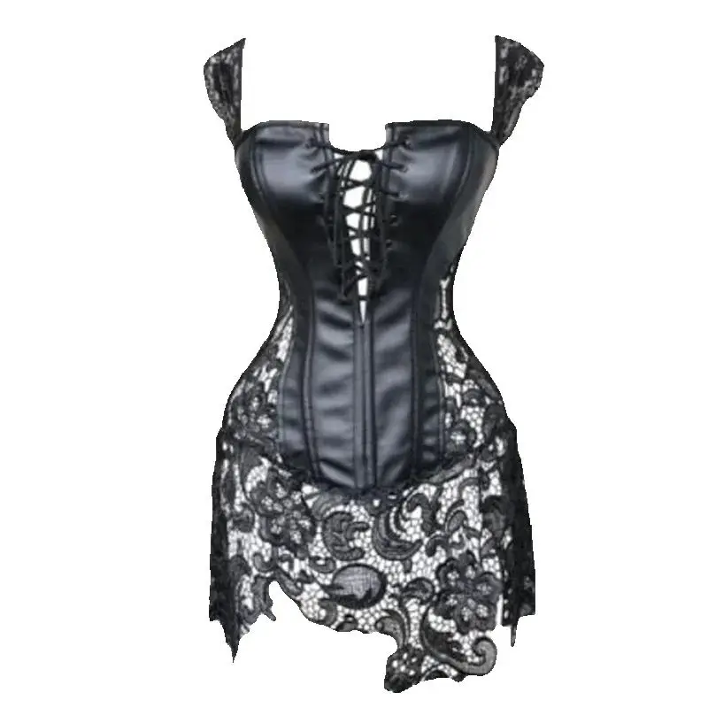 S-6XL PVC Black And Red Corset Steampunk Waist Best Lace Lady Leather Plus Size Gothic New Women Sexy Corselet Bustier Corset