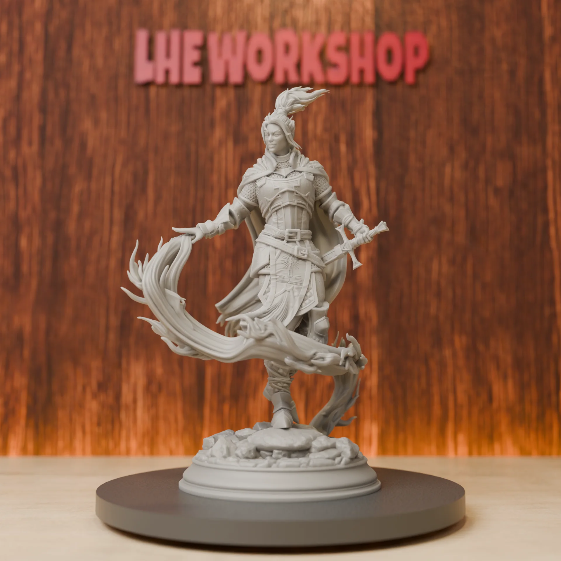 Human Female Eldritch Knight Miniatures | 28mm-75mm | Resin 3D Printed DND Pathfinder Mini | Unpainted Grey