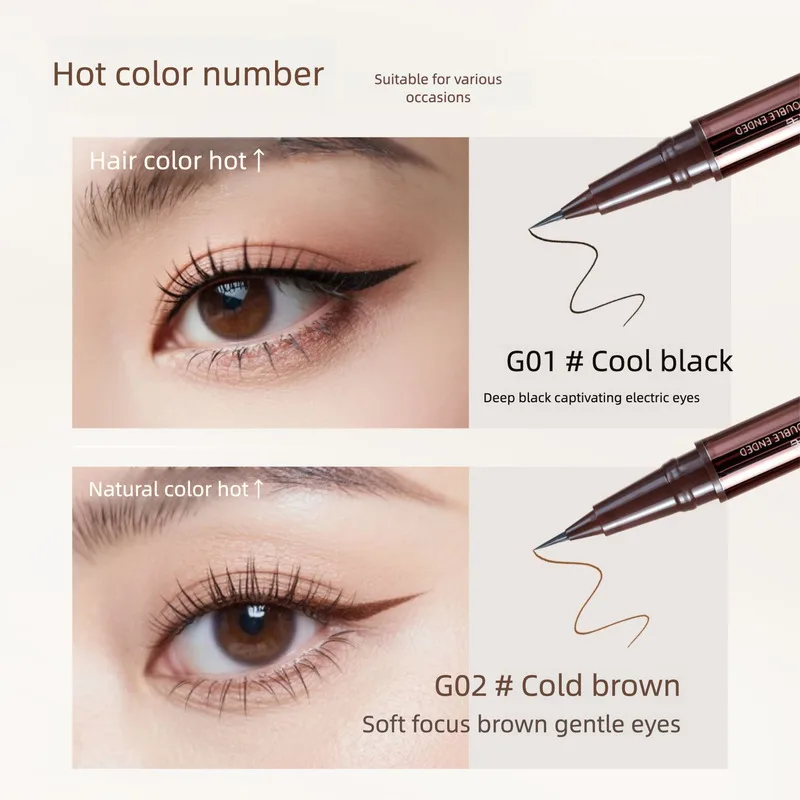 郭暁牛 スマート両端アイライナーペン ファインシルクフロークラウド 極細 長持ち 防水 汚れにくい ナチュラル