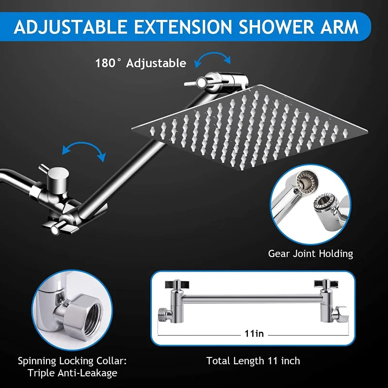 8/10 Inch Luxury Bathroom Rain Shower Set Black High Pressure Shower System with Hand Showerhead Stainless Steel Shower Faucets