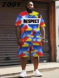 L-9XL Short sleeved T-shirt Shorts Set Plus Size Men Street Leisure Fashion Colored Invisible Letter Printing Two Piece Set ZOOY