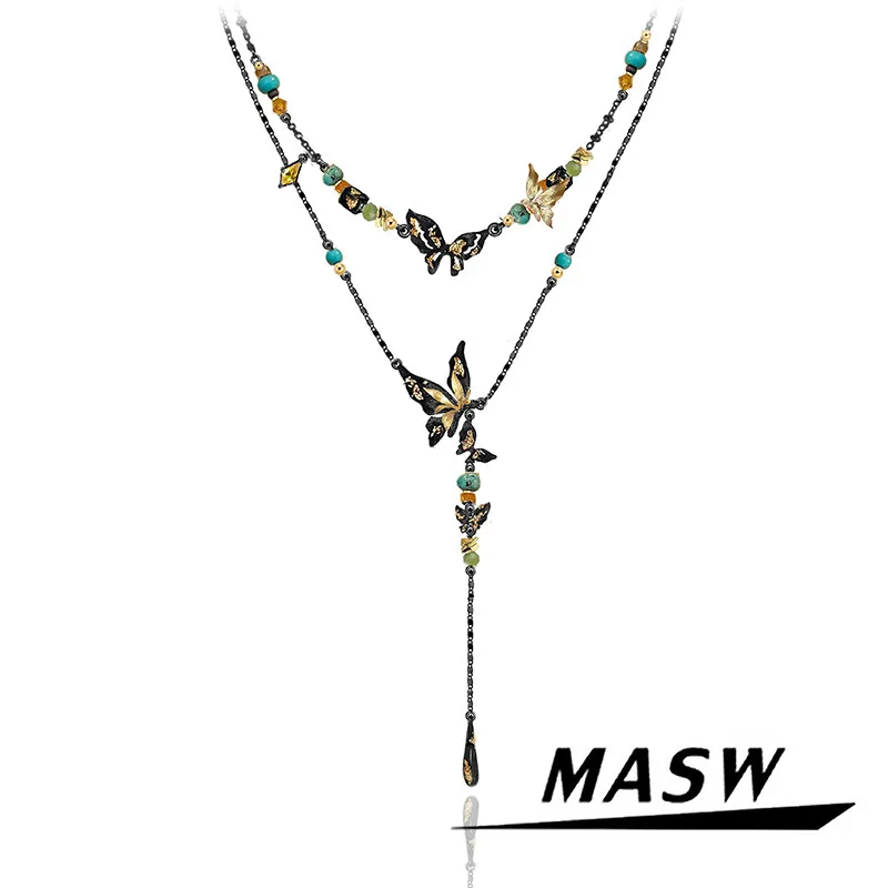 

MASW Original Design Elegant Temperament Black Butterfly Necklaces For Women Female Gifts Fashion Jewelry Popular Accessories