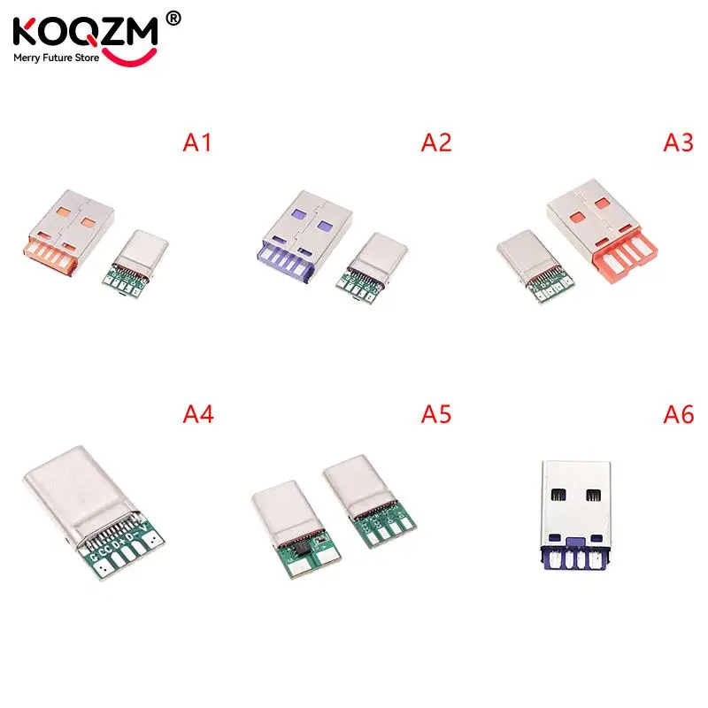 PD Fast Charge Type-C USB 65W 5A Male Connector Welding With 5Pin PCB + Type A Male 5Pin USB DIY OTG Data Charge DIY KIT