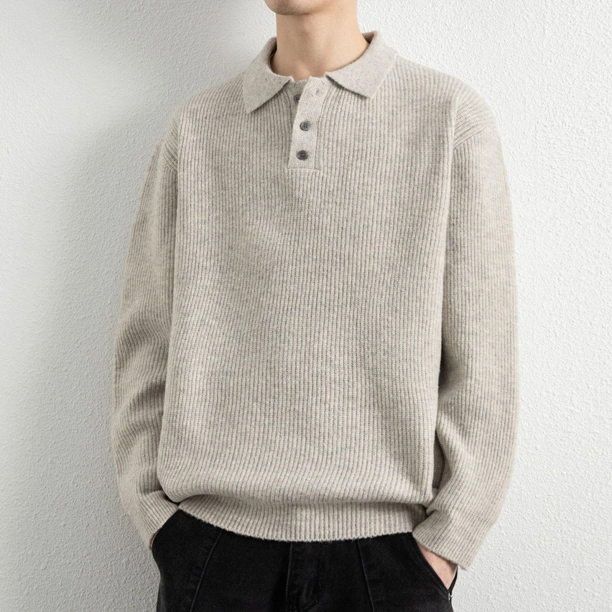 

Warm Collar Knitwear Men's Loose Casual Gentleman Color Long Sve Busin Iron-Free Base irt Autumn Winter