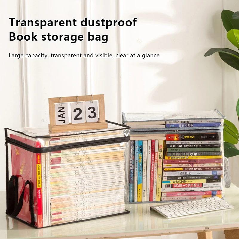 Student Book Storage Bag Large Capacity Foldable Portable Storage Box Transparent Dustproof Waterproof Clothes Toys Organization