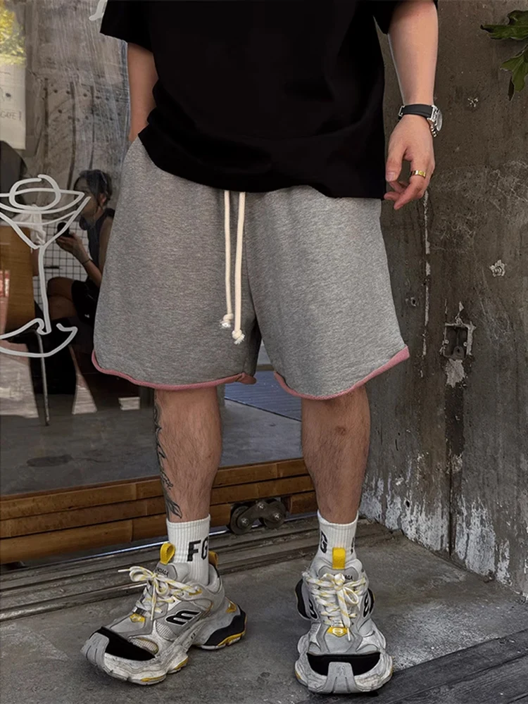 American Style Heavyweight Loop Double Color Five-Quarter Loose Straight Leg Men's Summer Casual Wide Leg Pants