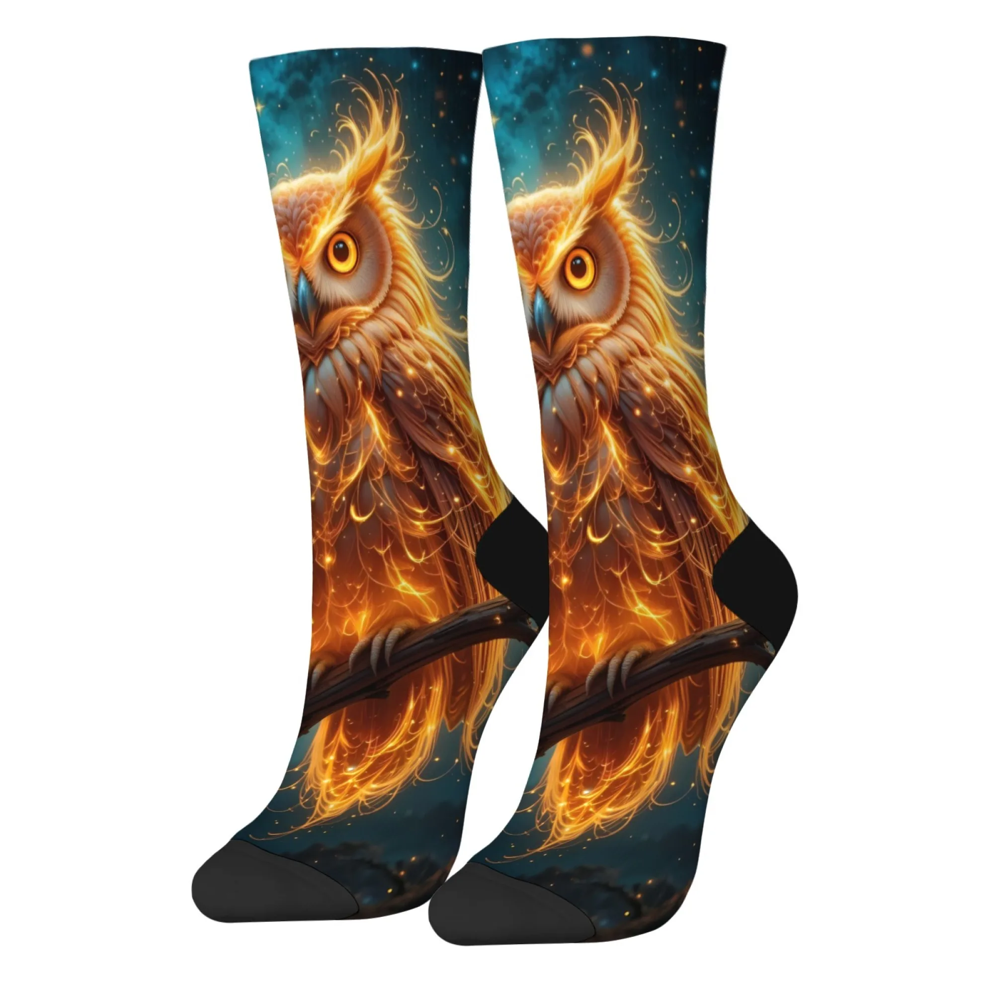 原宿レトロ夢のような輝くフクロウプリントメンズソックスノベルストリートスタイルゴージャスな動物テーマクルーソックスパーティーホリデーギフト
