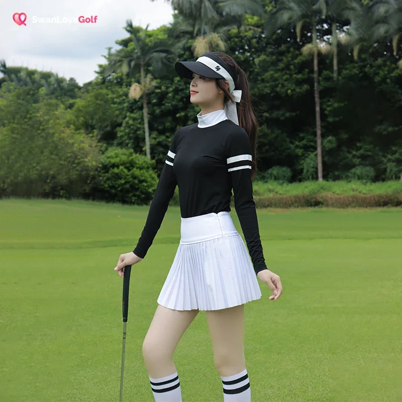 

SG Golf Ladies Clothing Autumn Long-sleeved Stand Collar T-shirt Quick-drying Slim Elastic Stripe Jersey Thin Golf Suit