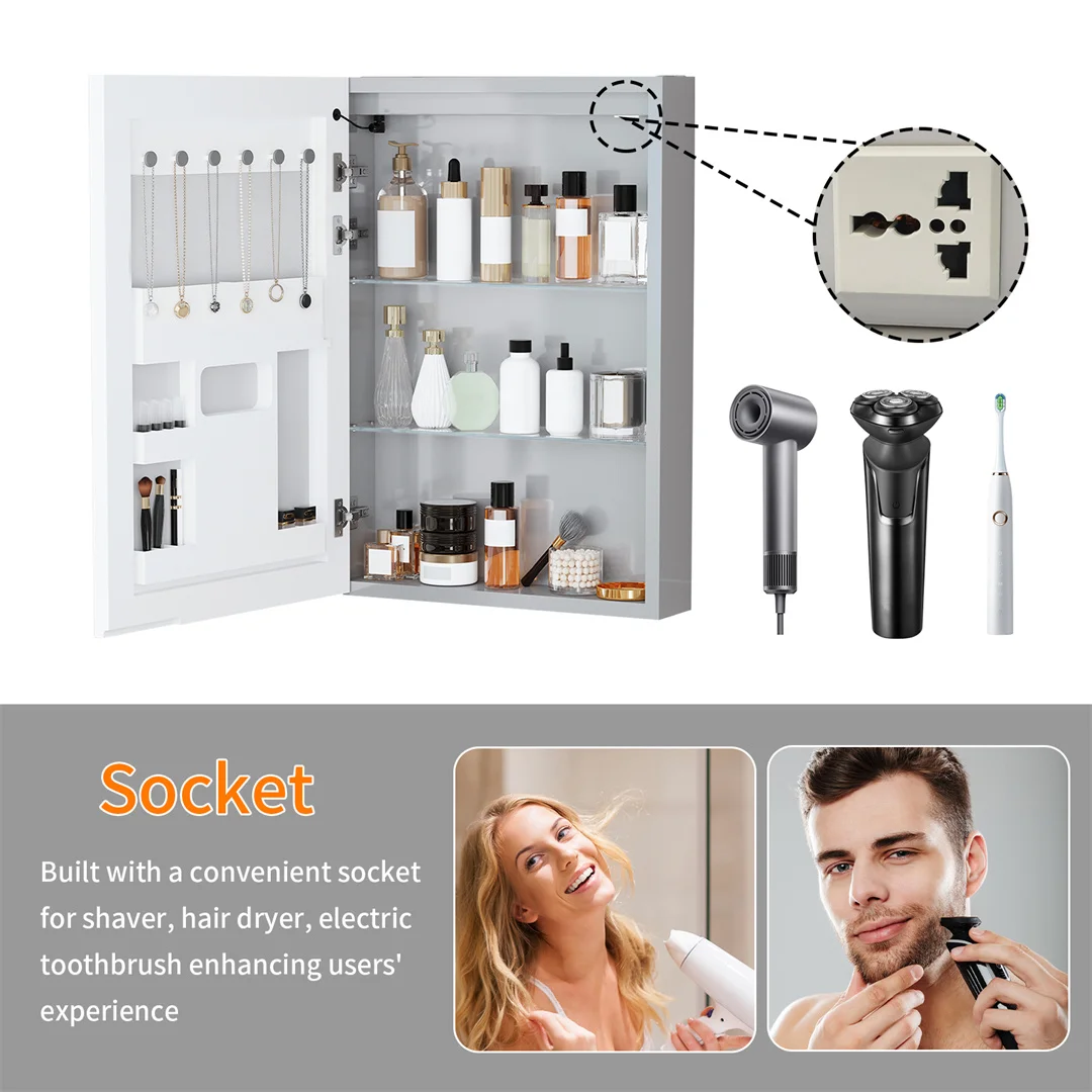 LUVODI 20x28" LED Bathroom Mirror Cabinet with Bluetooth,Lighted Storage Vanity Medicine Cabinet, Dimmable Anti-Fog