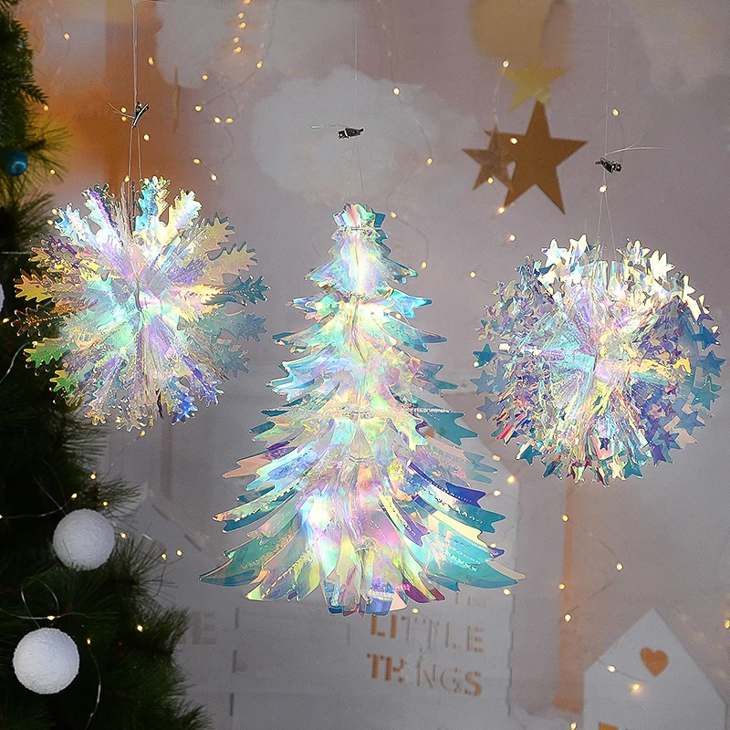 Large Shiny Laser DIY Hanging Ornament Wedding Party Star Snowflake Tree Pendant for Winter Christmas Birthday Party Decoration