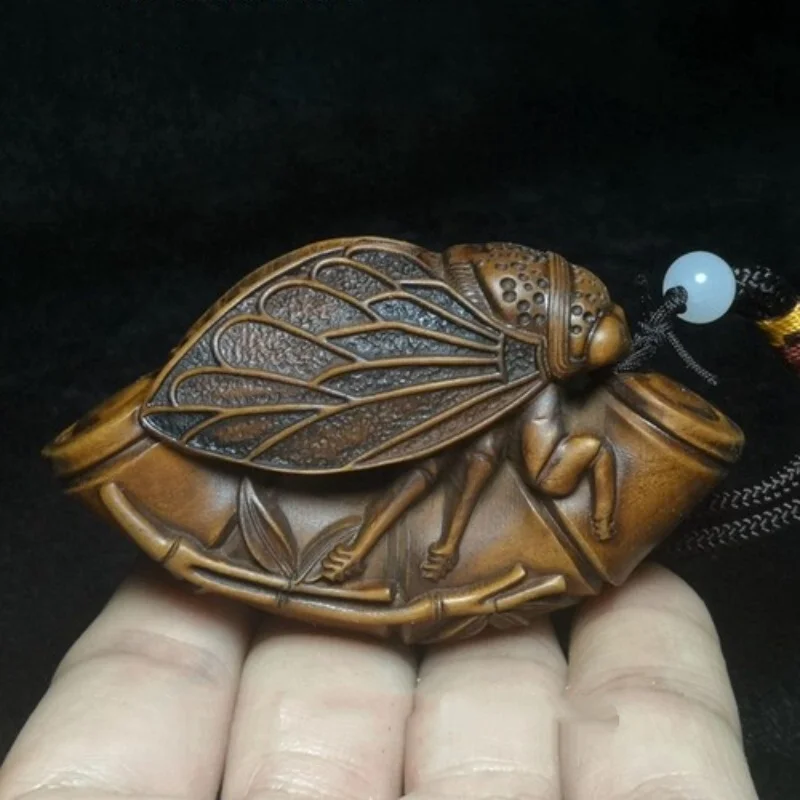 

Китайская самшитовая статуя цикады ручной работы из бамбука Netsuke, подарочная коллекция 7,8 см