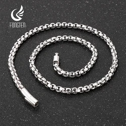 Fongten 55cm Square Box Chain Necklace For Men Stainless Steel Heavy Men Collar Choker Multiple Color Hip Hop Charm Jewelry