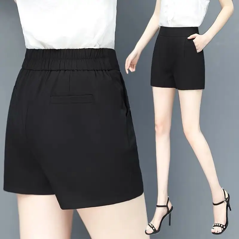 Street Casual Thin Shorts Summer New High Waist Black All-match Plus Size Loose Wide Leg Pants Vintage Fashion Women Clothing
