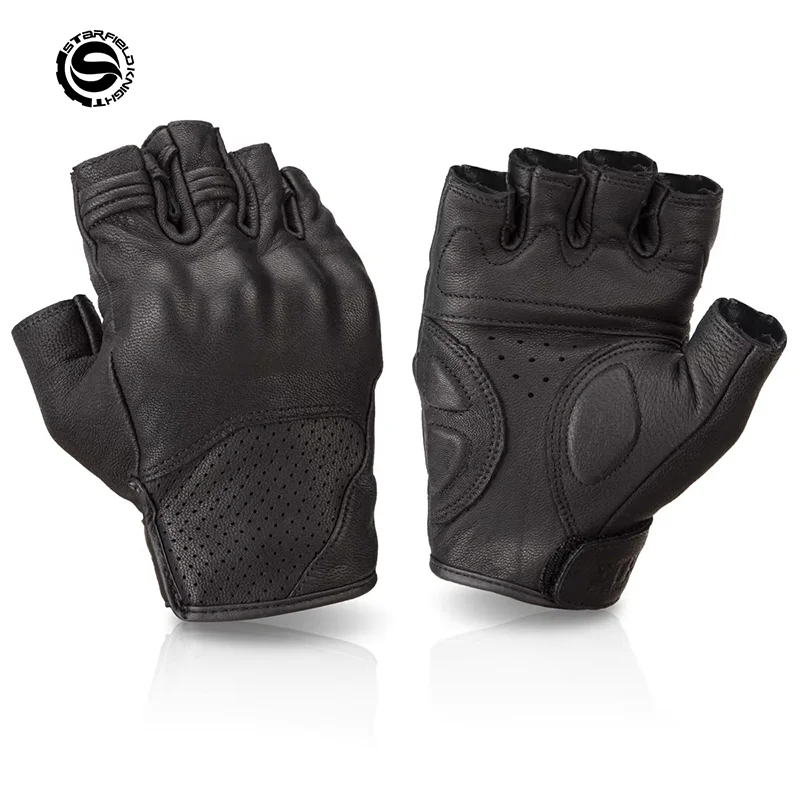 SFK Motorcycle Riding Gloves Half Finger Summer Breathable Genuine Goatskin Leather Wear-resistant Motocross Knights Race Gears