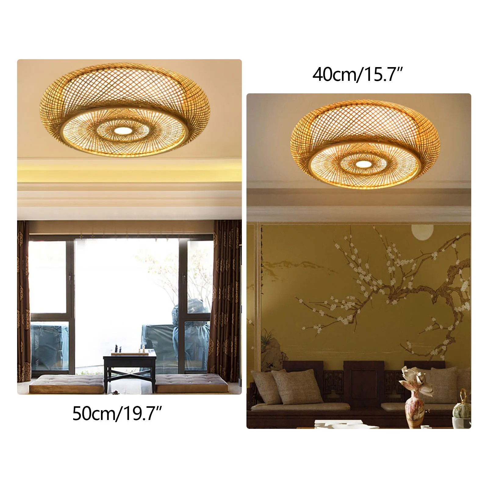 Yellow Hand-Woven Bamboo Ceiling Light, 3 Lights, Drum Shape, E26/E27 Bulb Base, Rustic Lodge Style,