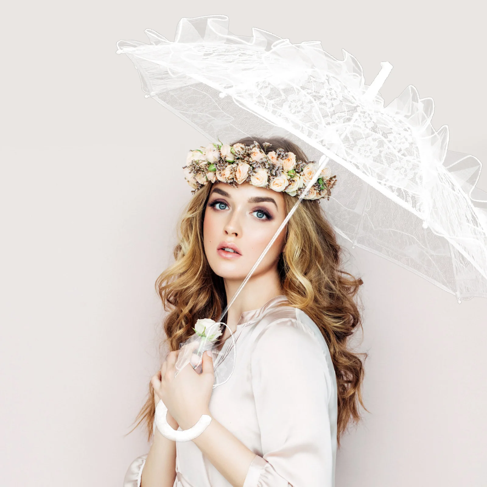 

1Pcs Wedding Lace Umbrella Aluminum Alloy Frame Bridal Parasol Photography Prop Stage Performance Accessory Lace Umbrella