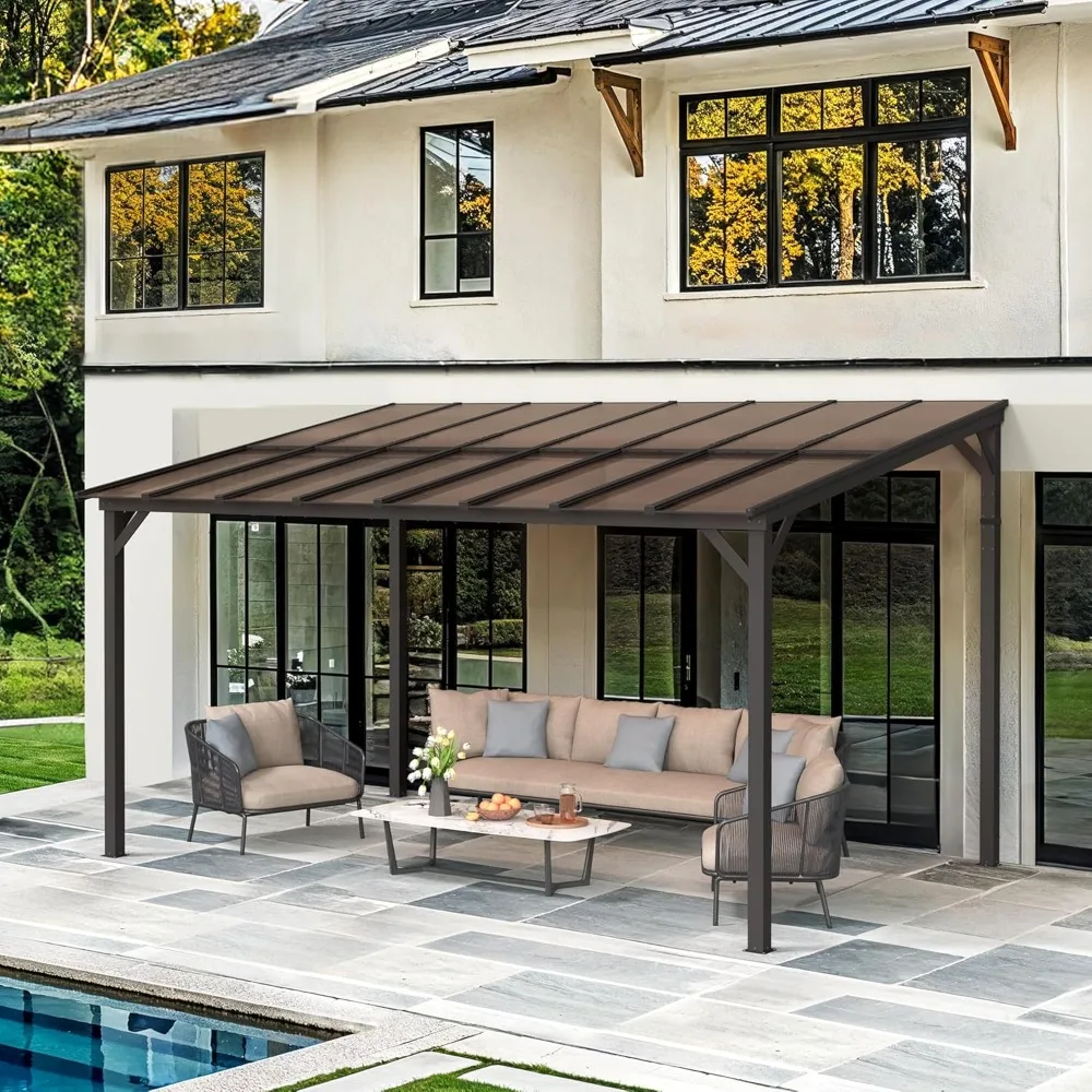 

Hardtop Gazebo, Lean to Pergola Gazebos with Metal Frame, Patio Pavilion with Roof, Outdoor Wall Mount Gazebo