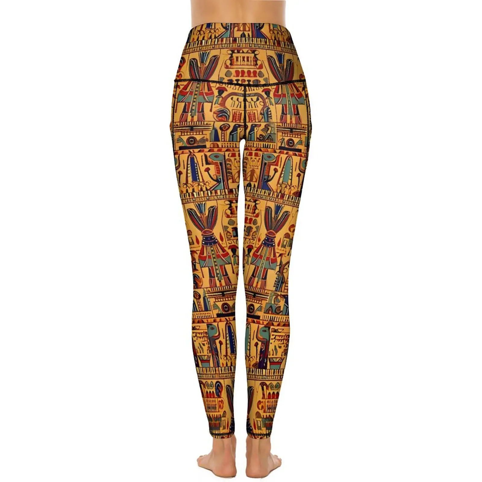 Leggings de arte egipcio antiguo, pantalones de Yoga sexis con patrón Retro para gimnasio, mallas deportivas elásticas con realce y bolsillos, mallas de diseño divertido