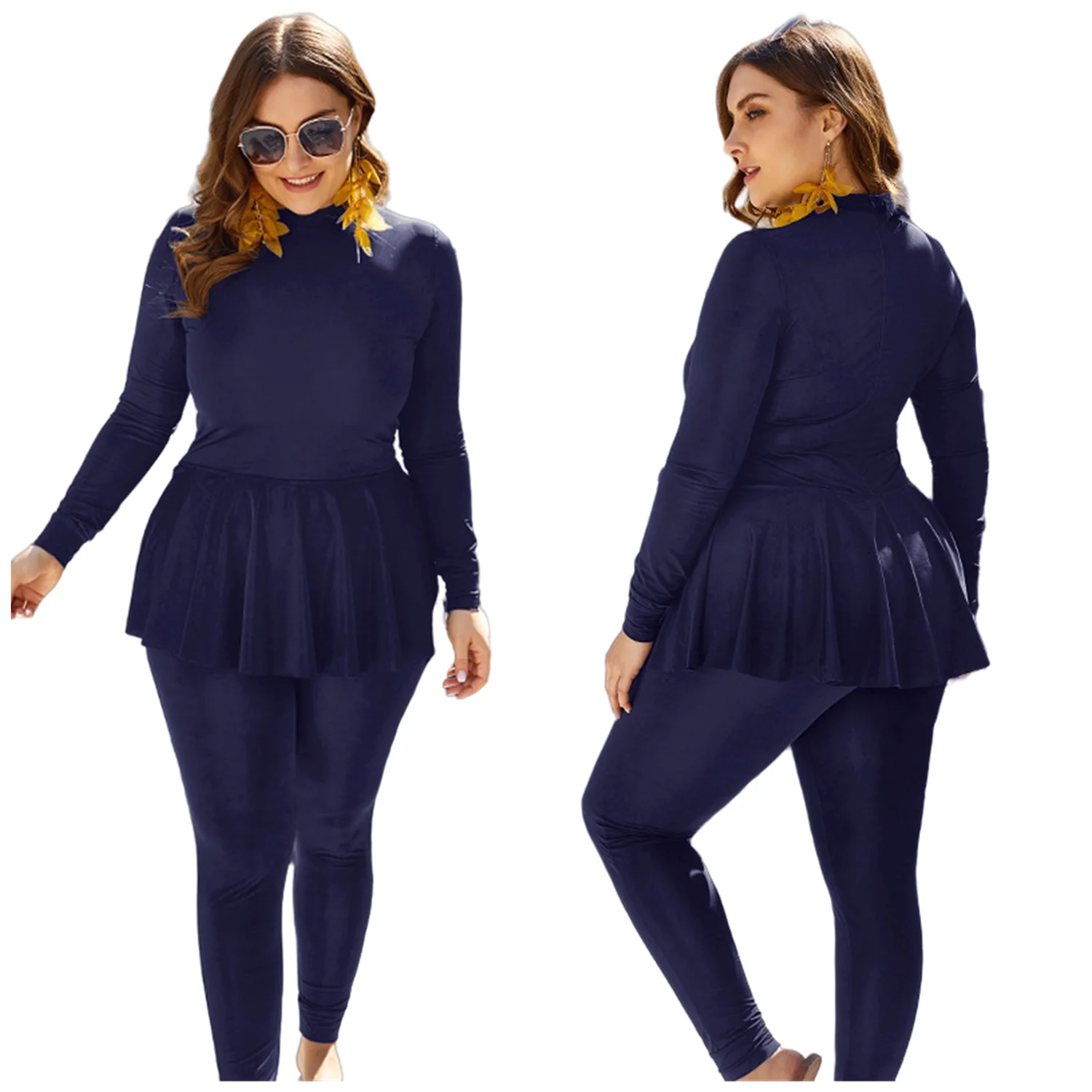 Arabic Plus Size Islamic Swimsuit Black Burkini Big Size Sports Swimsuits High-necked Long-sleeved Diving Burkina For Women