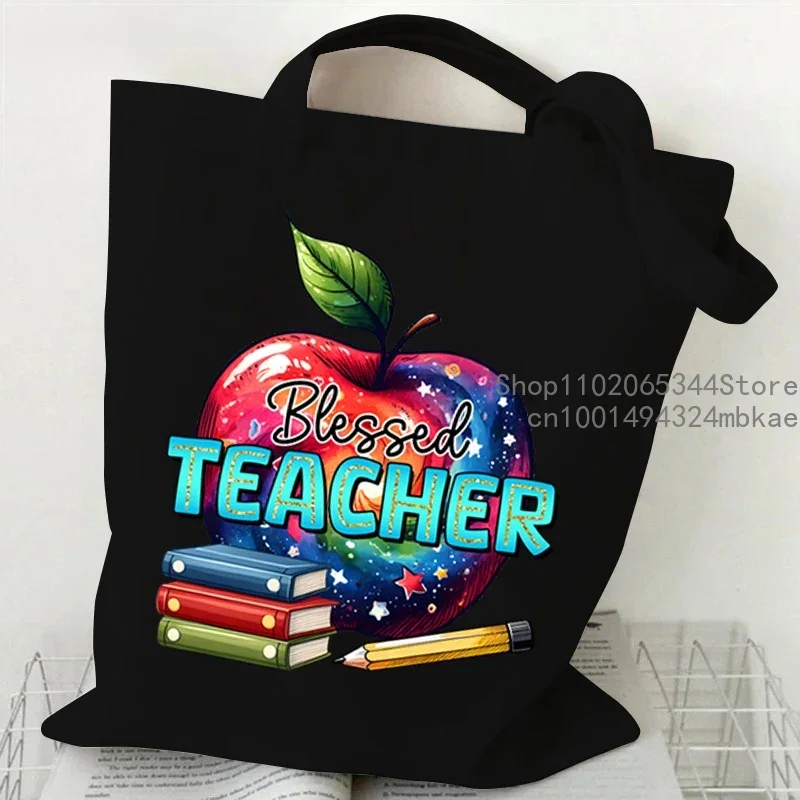 Teach Love Inspire Borse con stampa per donna Libri Apple Matita Grafica Tote Bag Moda Insegnante Regalo Borse a tracolla da spiaggia da viaggio