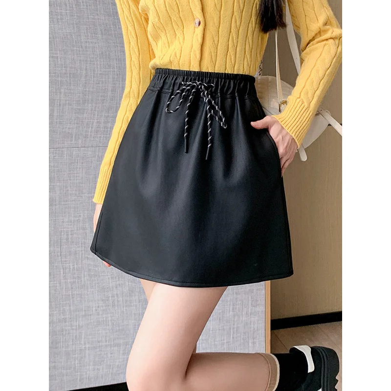 Lederrock Rock Women2024New Cover Cross-Body Slim FitaLine Rock Elastische Taille Bauchformend Abnehmen One Step Mantel S