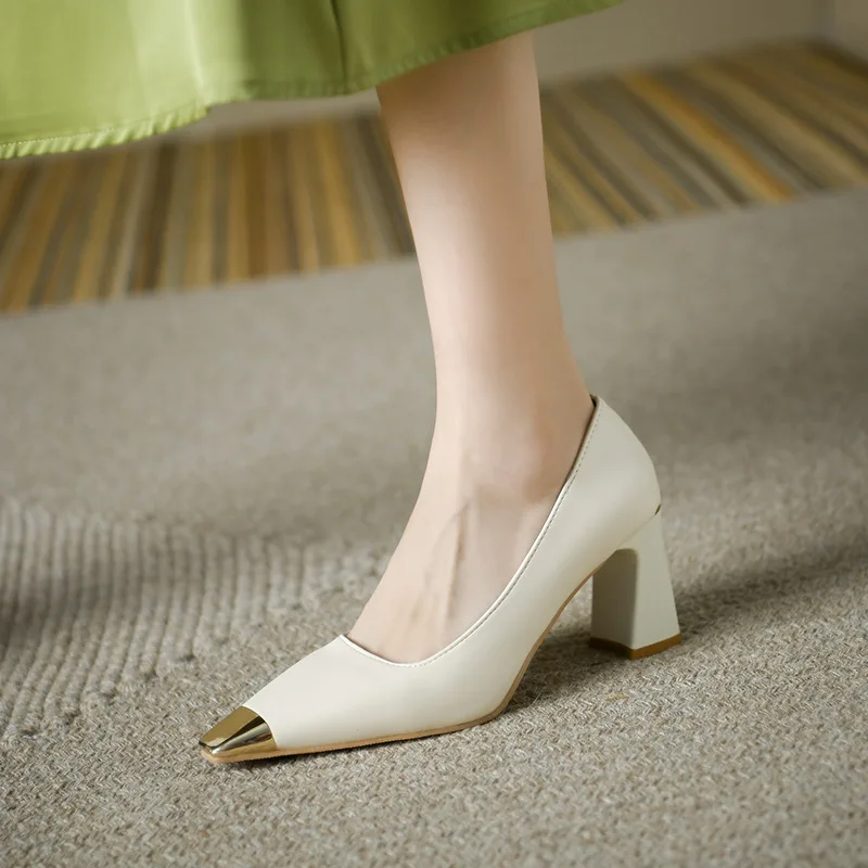 Small Square Toe High Heels for Women In Spring  Style with Bold and Versatile Heels, Niche Design, French Luxury Single Shoes
