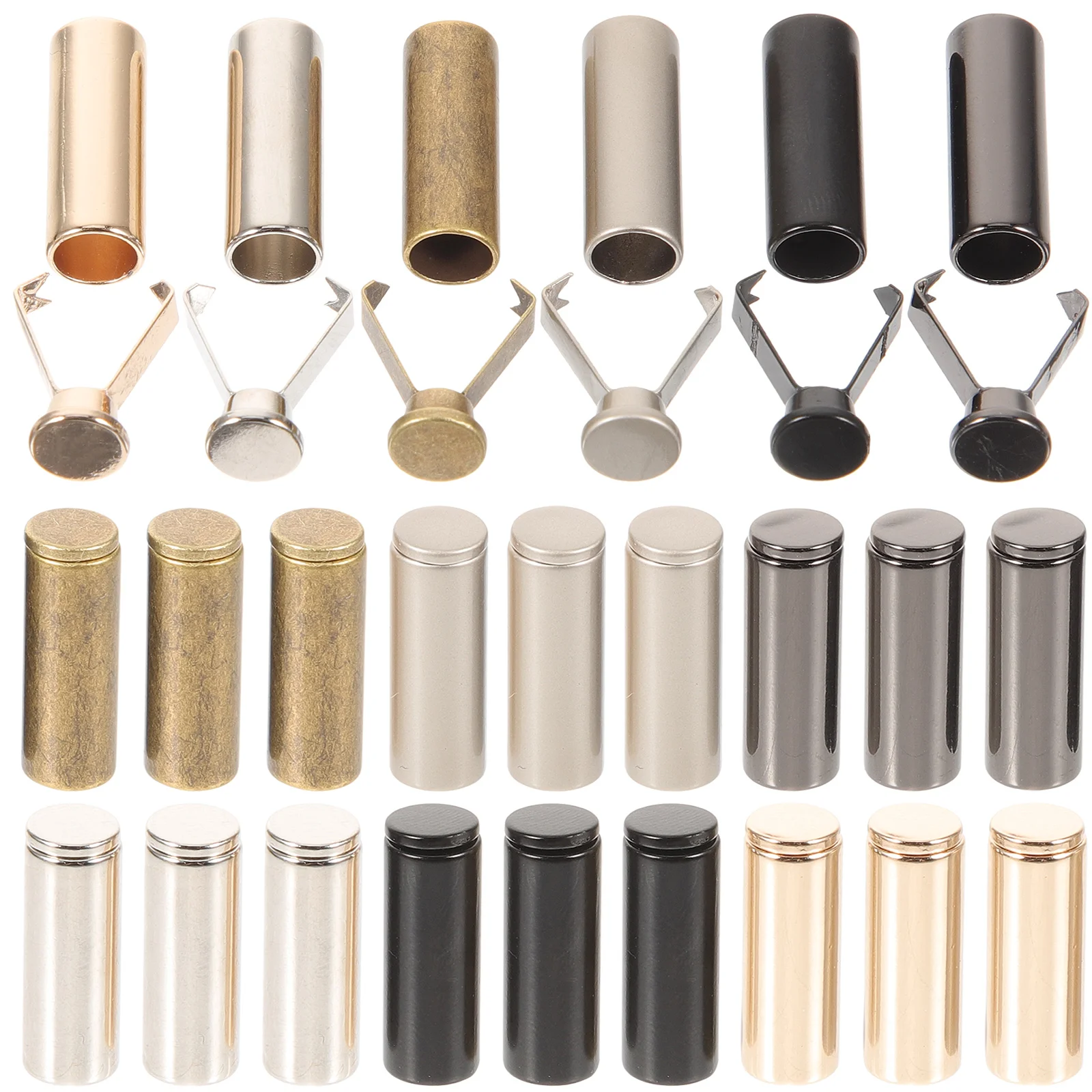 24-teiliges Seilschnallen-Zubehör, Schnürsenkel, Enden, Spitzen, Kordel für Kordelzüge, Hosen, Schnürsenkel, Kappen, Perlenlegierung, stoppt Büroschlösser