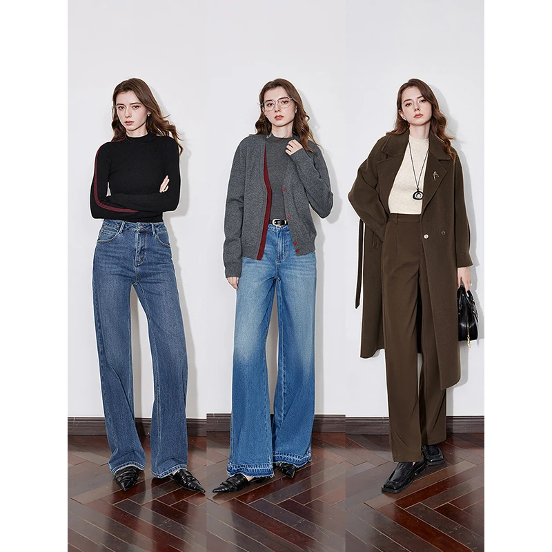 TOYOUTH Women Knitted Sweater 2024 Autumn and Winter New Turtleneck Collar Color Contrasting Knitted Tight Pullover Sweater Tops