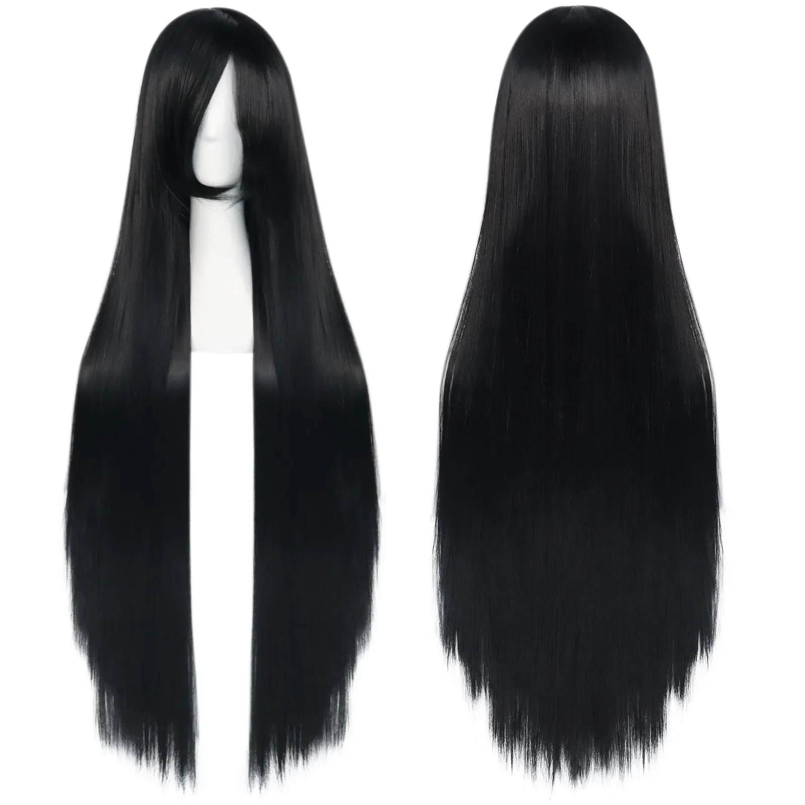 

40inch Synthetic Super Long Silky Straight Black Cosplay Wig with Bangs for Halloween