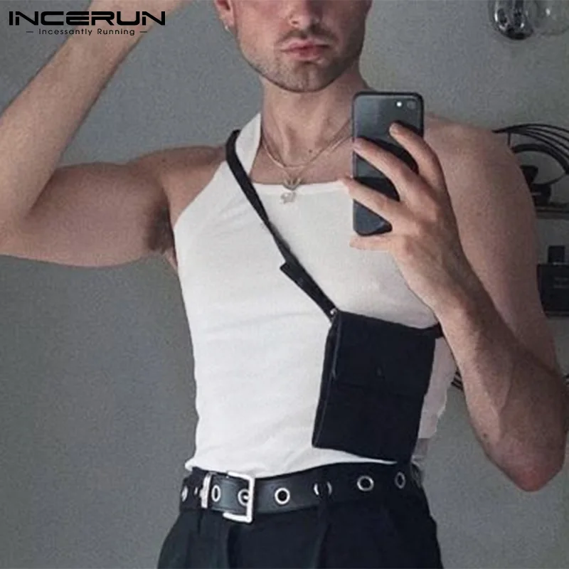 2023 Fashion Men Tank Tops Solid Color O-neck Streetwear Skinny Vacation Casual Vests Sleeveless Party Men Clothes 5XL INCERUN 7