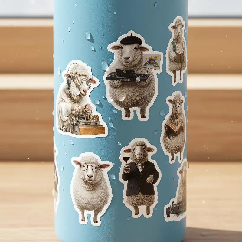 50Pcs Waterproof Sheep Stickers Realistic Cute Decals for Phone Case Notebook Luggage Skateboard Kids Party Favor Decor