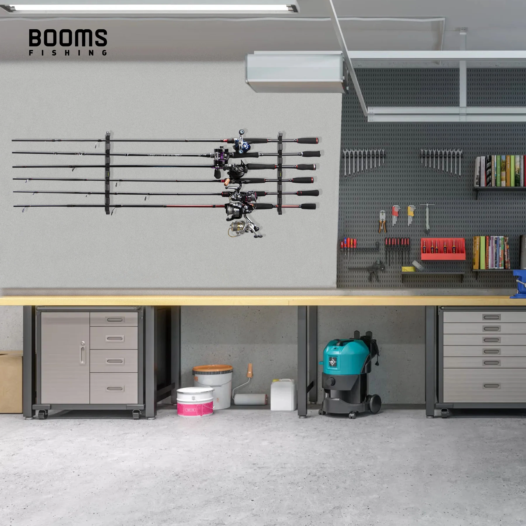 Ausleger Angeln 6-Ruten Rack Angelrute Halter Horizontale Pole Lagerung Werkzeug Wand Halterung Modulare für Garage Angeln Zubehör – Detail 7