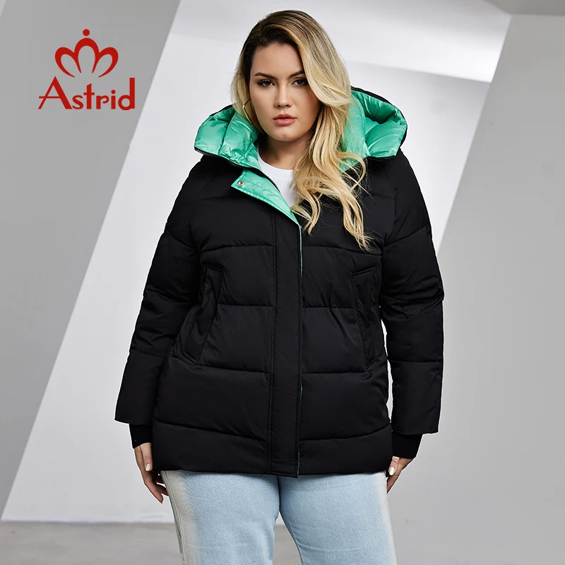 Astrid Women's Jacket Winter 2023 Plus Size Women Parka Contrast Warm Down Jackets Hooded Quilted Cotton Coat Female Clothing