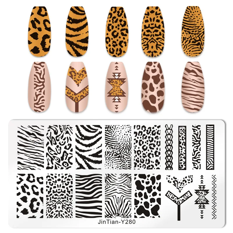 Leopard Nail Stamping Plate Marble Blooming French Line Animal Skin Image Nail Stamp Template UV Gel Polish Printing Plate Tools