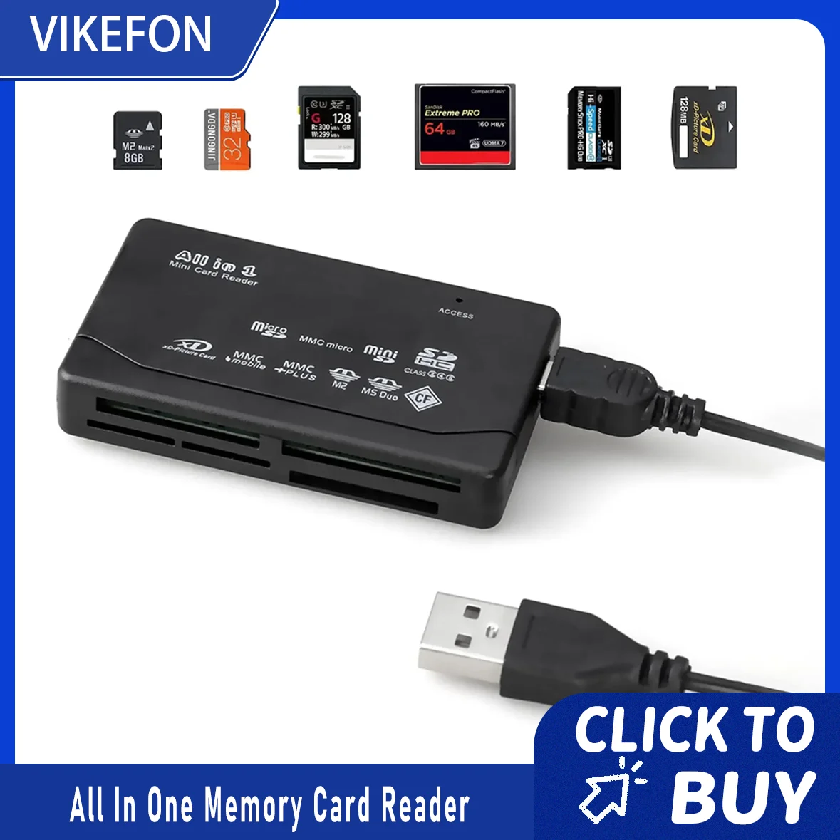 

Универсальный считыватель карт памяти USB Внешний кард-ридер SD SDHC Mini Micro M2 MMC XD CF Reader для MP3, цифровой камеры