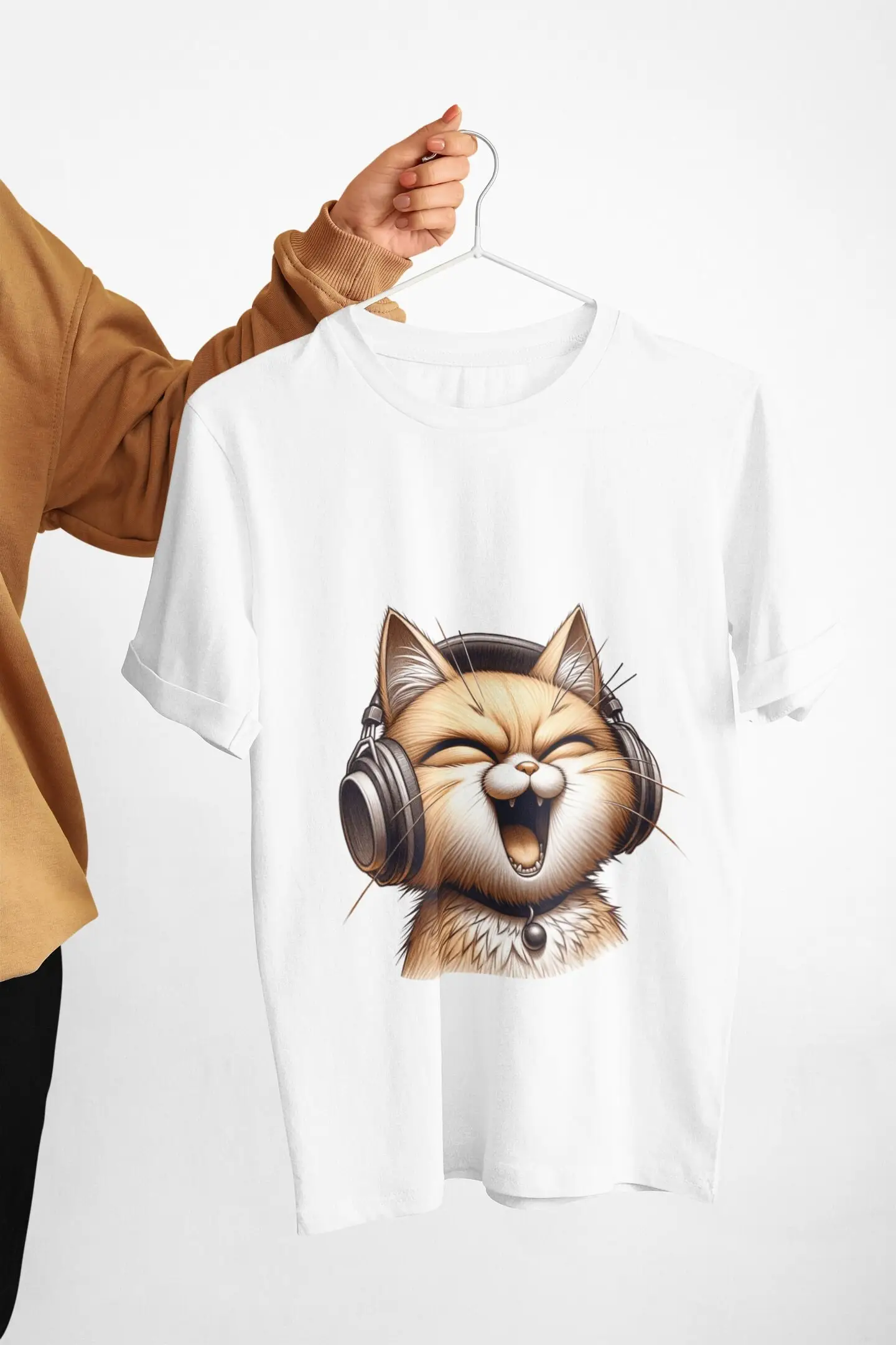 Feline DJ Headphones T Shirt Music Lover Cool Cat Retro Vibe Casual Party Animal Top Unique