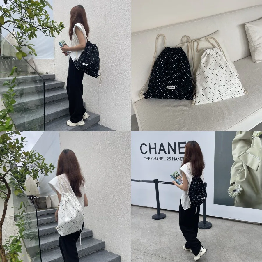 

【New style】New hot-selling niche drawstring wave-dot backpack casual simple all-matching large-capacity travel commuting backpa