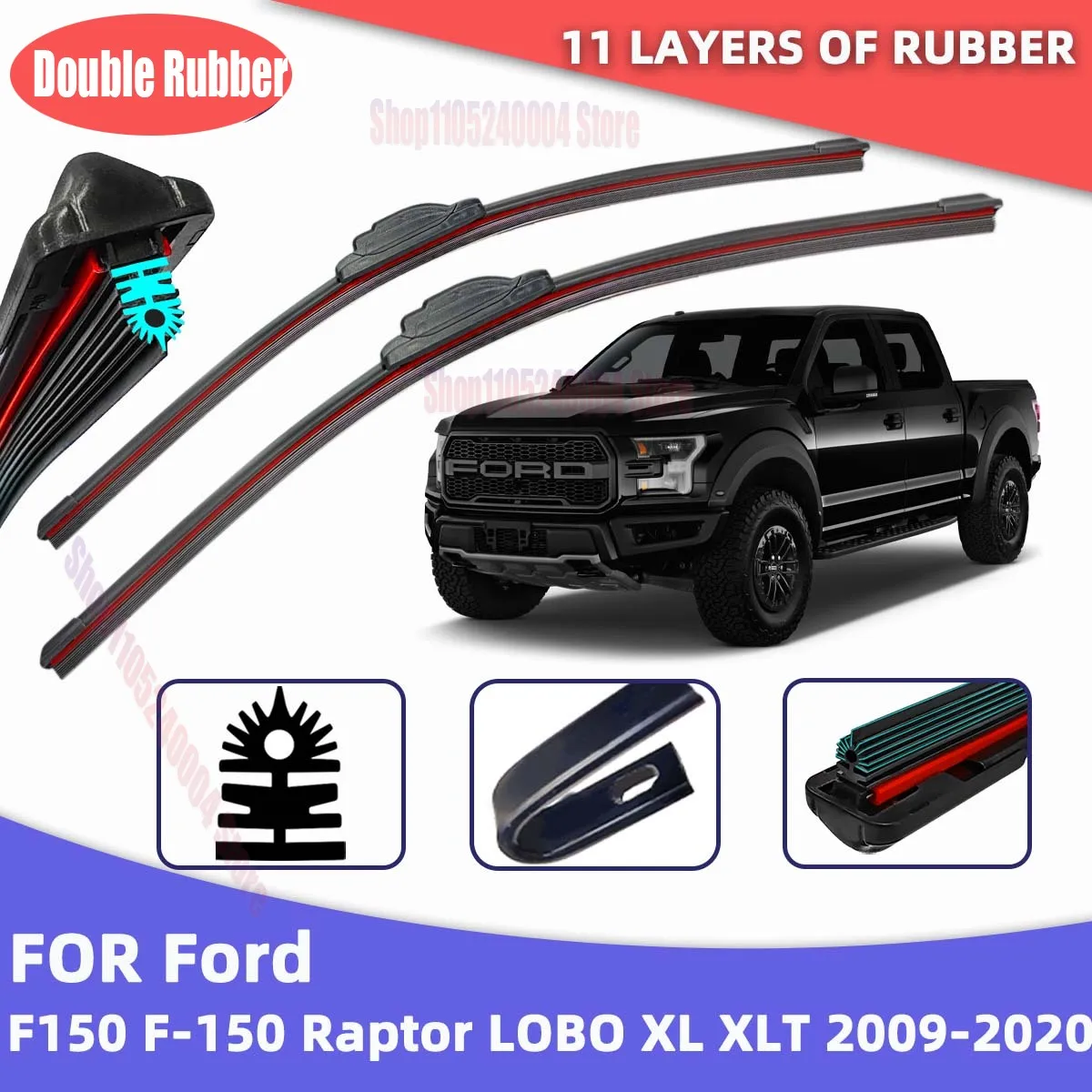 Leven layer Strip Front Windshield Wiper Blades 2025 Latest Model For Ford F150 F 150 Raptor LOBO XL XLT 2009-2020