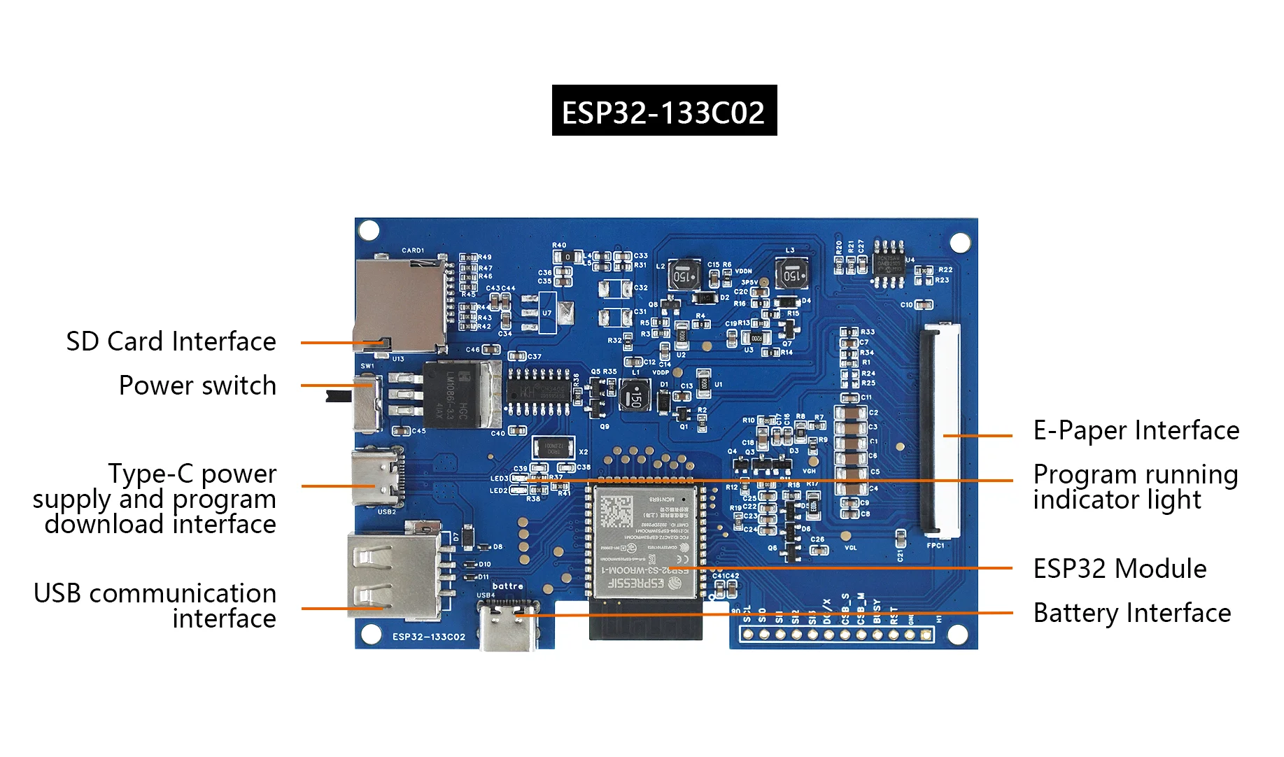 GooDisplay 13.3" E6 Color E Ink Display Driver Board, Wi-Fi/USB/SD Card Support, ESP32-133C02