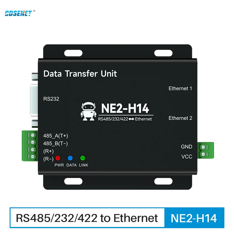 

RS485/232/422 To Ethernet 2 RJ45 Serial Server Modbus Storage Gateway CDSENET NE2-H14 TCP UDP MQTT HTTP DC 8-28V 2 Way Socket