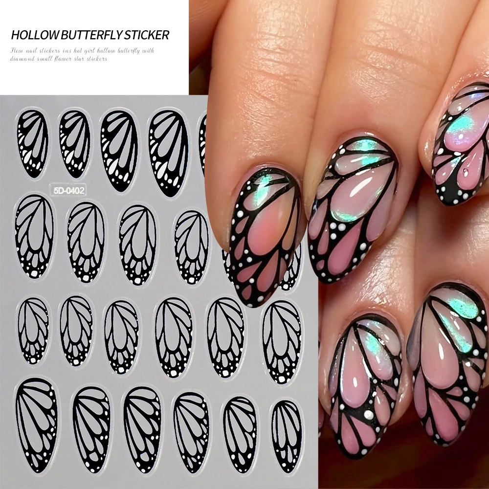 1pcs Stunning Black Butterfly Wings Nail Stickers Elegant Spring Nail Designs 5D Self-Adhesive Foils Decals DIY Nail Art Decors*